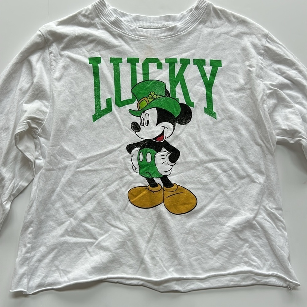 Disney Mickey Lucky St Patrick’s Day Cropped Long Sleeve TShirt